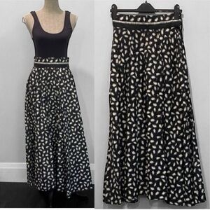 Katja Geiger Black White Cotton A-Line Midi Skirt Size 8 Medium Sweden designed
